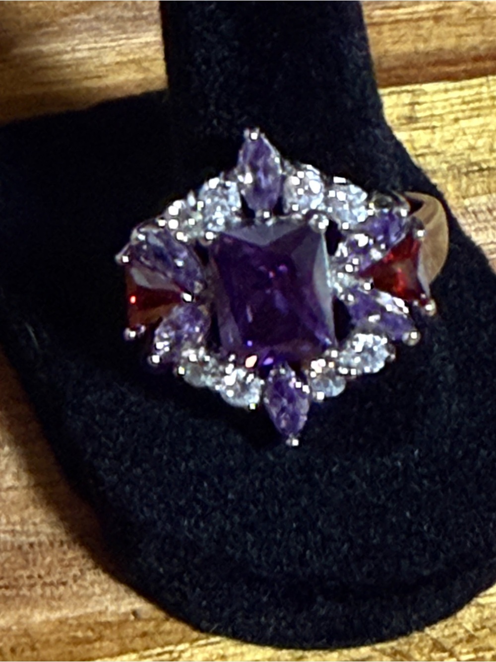 Sterling Silver Amethyst & Garnet Gemstone Cocktail Ring - Women Jewelry Size 9